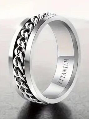 Titanium Braided Chain Spinning Inlay Ring - Silver